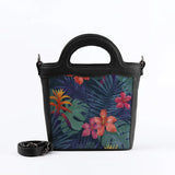 Black Top Handle Handbag Dark Floral - CANVAEGYPT