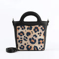 Black Top Handle Handbag Orange Cheetah