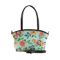 Black Wide Tote Bag Cyan Floral