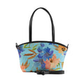 Black Wide Tote Bag Floral in blue