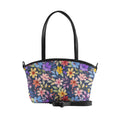 Black Wide Tote Bag Purple Floral