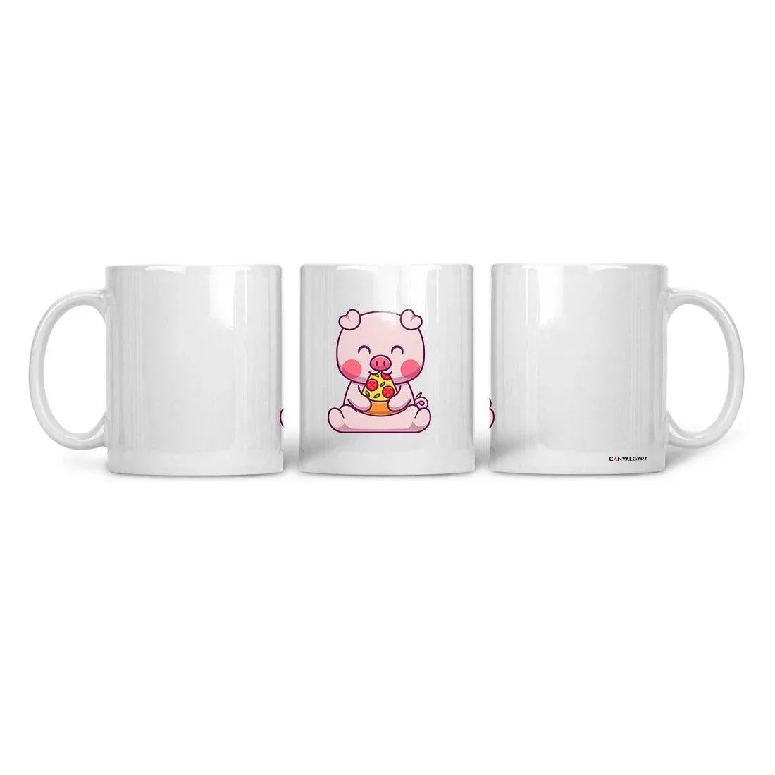 Ceramic Mug Cute Pig Eating Pizza - CANVAEGYPT