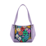 Lavender Leather Tote Bag Standing Flowers - CANVAEGYPT