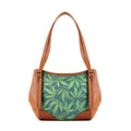 Leather Tote Bag Green Leaves
