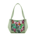 Mint Green Leather Tote Bag Bird