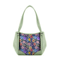 Mint Green Leather Tote Bag Purple Floral