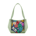 Mint Green Leather Tote Bag Standing Flowers