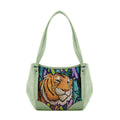 Mint Green Leather Tote Bag Tiger in the jungle