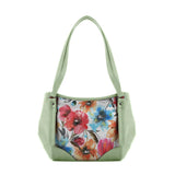 Mint Green Leather Tote Bag White Floral - CANVAEGYPT
