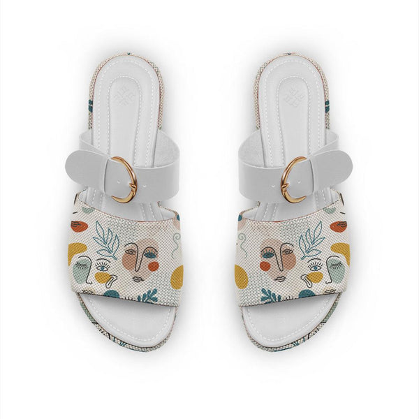 White Buckle Slide Slipper Faces - CANVAEGYPT