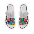 White Buckle Slide Slipper Standing Flowers