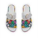 White Buckle Slide Slipper Standing Flowers - CANVAEGYPT