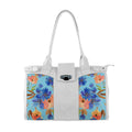 White Double Handle Large Bag Floral in blue