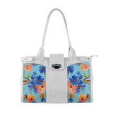 White Double Handle Large Bag Floral in blue - CANVAEGYPT