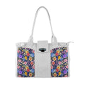 White Double Handle Large Bag Purple Floral