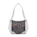 White Leather Tote Bag Animals Tribal