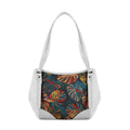 White Leather Tote Bag Big Leafs