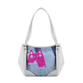 White Leather Tote Bag Cats