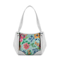 White Leather Tote Bag Cyan Floral