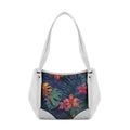 White Leather Tote Bag Dark Floral