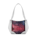 White Leather Tote Bag Deer Moon
