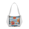 White Leather Tote Bag Floral Blue