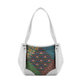 White Leather Tote Bag Flowers Pattern