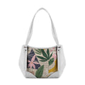 White Leather Tote Bag Leafs