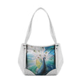 White Leather Tote Bag Peacock Art