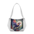 White Leather Tote Bag Sparrow on the branch