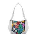 White Leather Tote Bag Standing Flowers