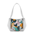 White Leather Tote Bag Sun Illustration