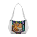 White Leather Tote Bag Tiger In The Jungle