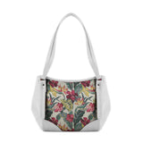 White Leather Tote Bag Tropical Flowers - CANVAEGYPT