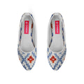 White Round Toe Shoe Blue rhombus