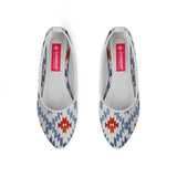 White Round Toe Shoe Blue rhombus - CANVAEGYPT