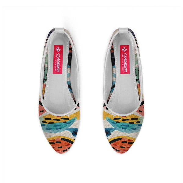 White Round Toe Shoe Drawen Leafs - CANVAEGYPT