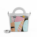 White Top Handle Handbag Abstract Shapes