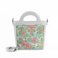 White Top Handle Handbag Floral Blue Lines