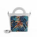 White Top Handle Handbag Leaves