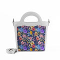 White Top Handle Handbag Purple Floral