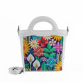 White Top Handle Handbag Standing Flowers