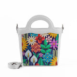 White Top Handle Handbag Standing Flowers - CANVAEGYPT