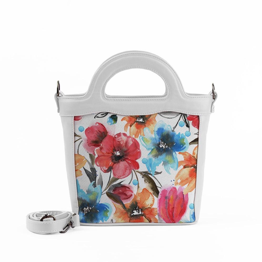 White Top Handle Handbag White Floral - CANVAEGYPT