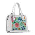 White Travel Hobo Bag Cyan Floral
