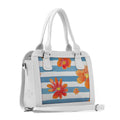 White Travel Hobo Bag Floral Blue Lines