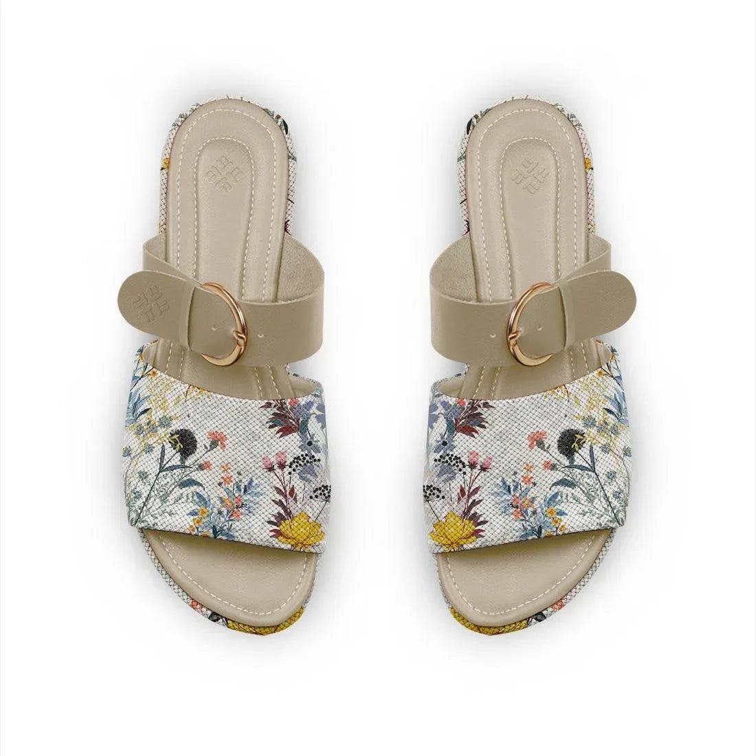 Beige Buckle Slide Slipper Floary - CANVAEGYPT