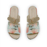Beige Buckle Slide Slipper Flower - CANVAEGYPT