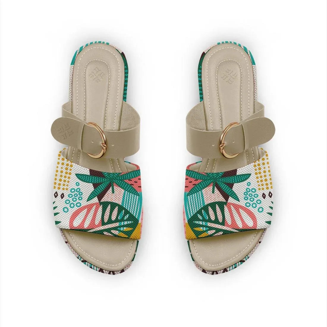 Beige Buckle Slide Slipper Summer Abstract - CANVAEGYPT