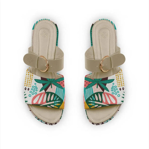 Beige Buckle Slide Slipper Summer Abstract - CANVAEGYPT